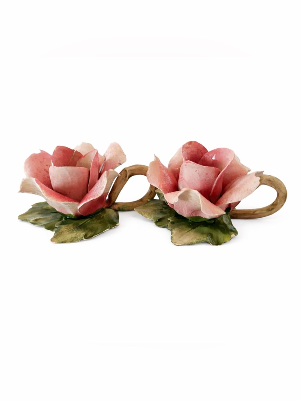 Vintage Capodimonte Pink Rose Porcelain Candle Holders Italy Shabby Chic